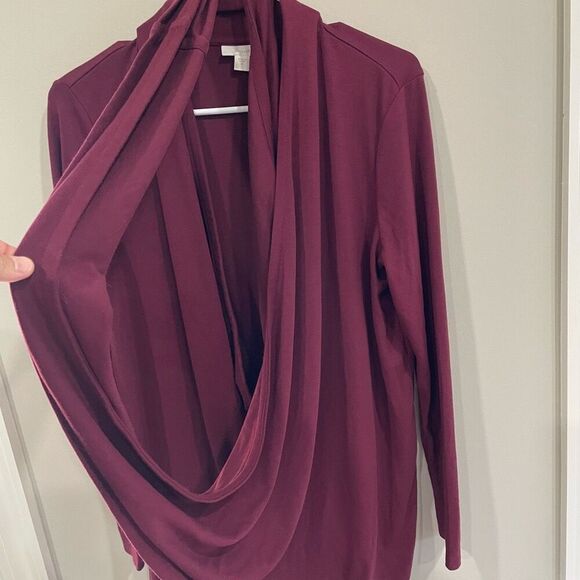 J. JILL PureJill M Twist Open‎ Front Cardigan Wrap Top Burgundy Wine Red - Picture 10 of 11